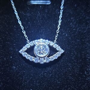 Dazzling Moissanite Silver Eye Pendant Necklace